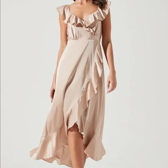 Astr | Dresses | Astr The Label Wilshire Ruffle Open Back Midi Dress  Champagne | Poshmark